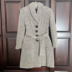 Banana Republic Petite Y2K Wool Blend Tweed Coat with Waist Tie, Brown, Size P/S